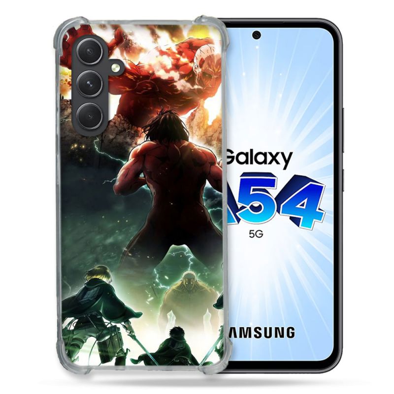 Coque Renforcée En Verre Trempé Pour Samsung Galaxy A54 5G Manga Attaque Titans Combat