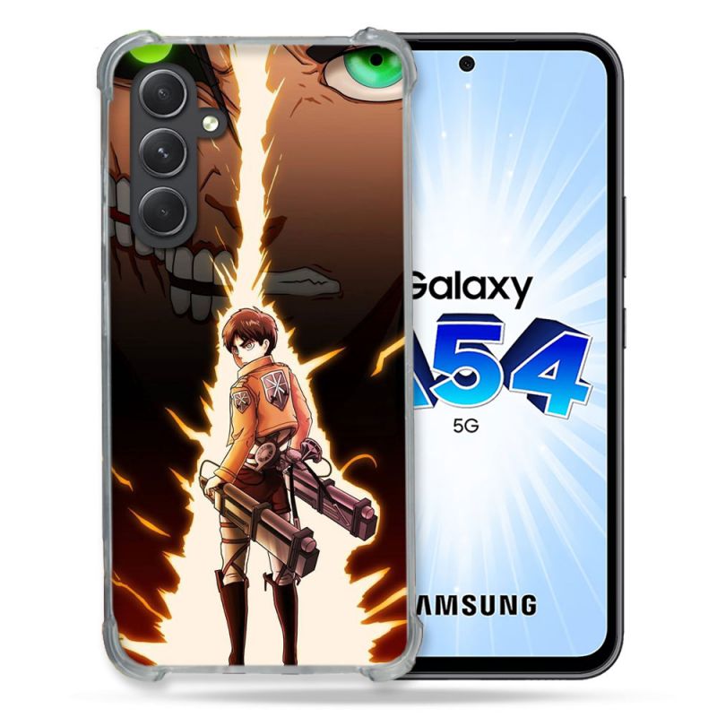 Coque Renforcée En Verre Trempé Pour Samsung Galaxy A54 5G Manga Attaque Titans Eren Eclair