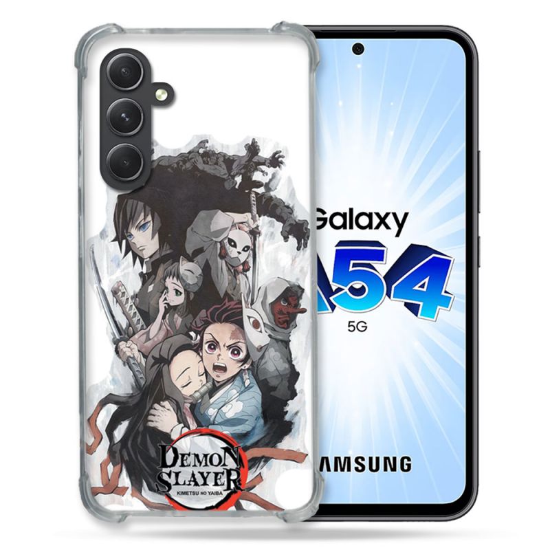 Coque Renforcée En Verre Trempé Pour Samsung Galaxy A54 5G Manga Demon Slayer Blanc