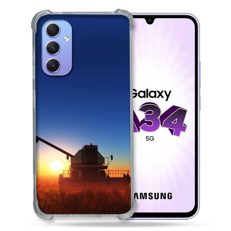 Coque Renforcée En Verre Trempé Pour Samsung Galaxy A34 5G Agriculture Moissonneuse Soleil