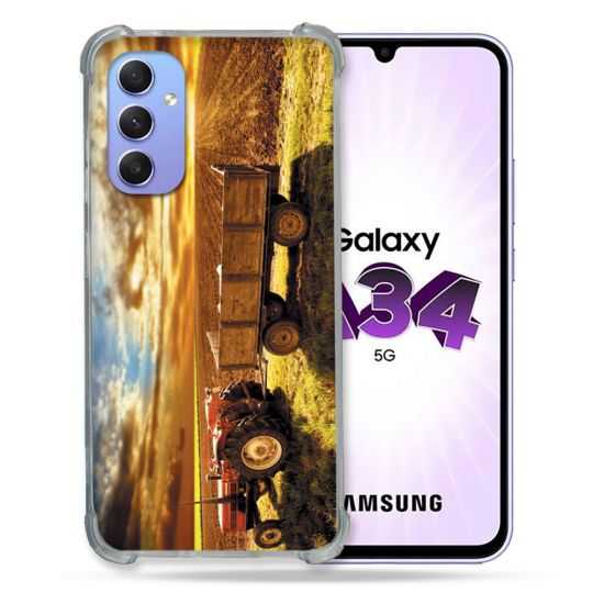 Coque Renforcée En Verre Trempé Pour Samsung Galaxy A34 5G Agriculture Tracteur Color
