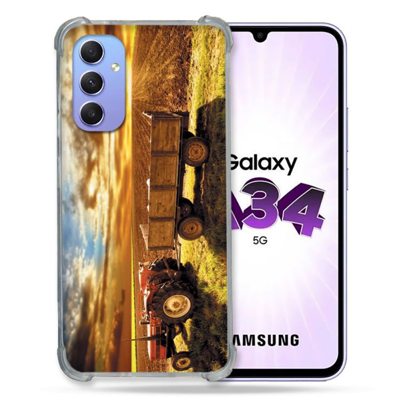 Coque Renforcée En Verre Trempé Pour Samsung Galaxy A34 5G Agriculture Tracteur Color