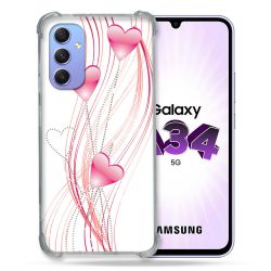 Coque Renforcée En Verre Trempé Pour Samsung Galaxy A34 5G Amour Coeur Rose Montant sur Blanc
