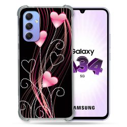 Coque Renforcée En Verre Trempé Pour Samsung Galaxy A34 5G Amour Coeur Rose Montant sur Noir