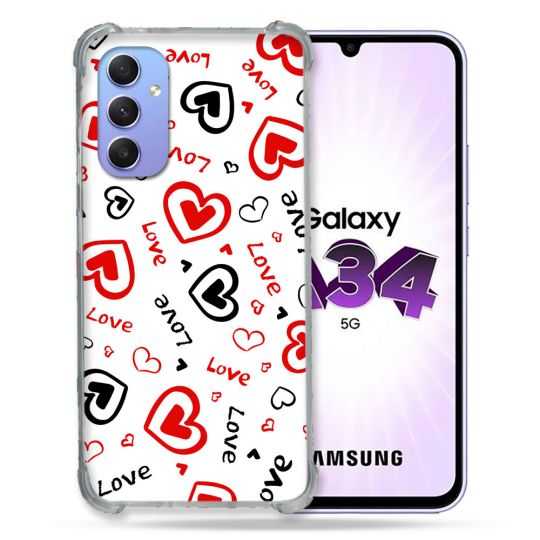 Coque Renforcée En Verre Trempé Pour Samsung Galaxy A34 5G Amour Love