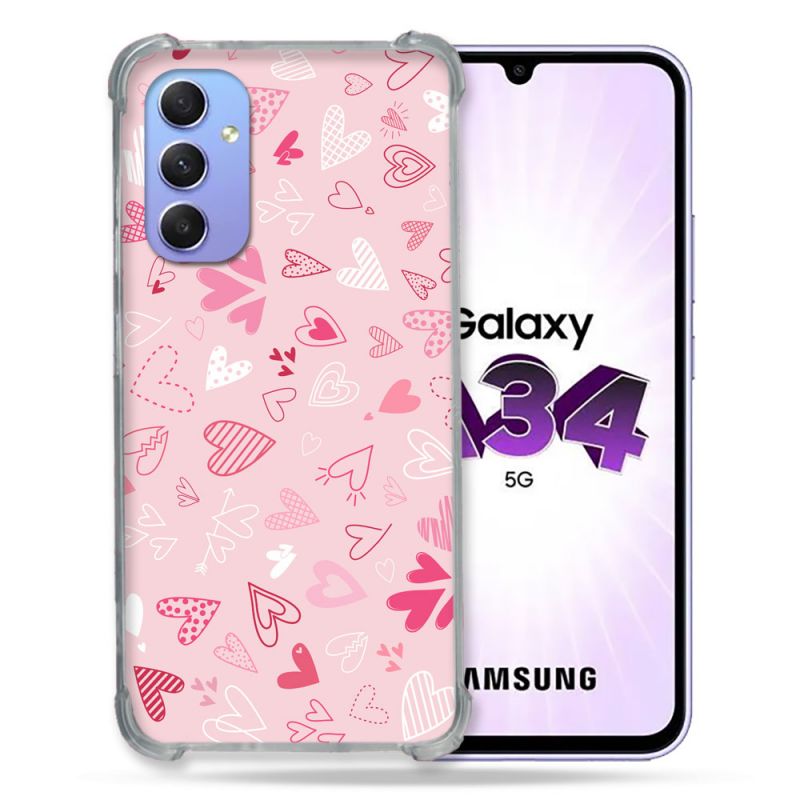 Coque Renforcée En Verre Trempé Pour Samsung Galaxy A34 5G Amour Ptis Coeurs