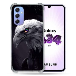 Coque Renforcée En Verre Trempé Pour Samsung Galaxy A34 5G Animal Aigle Royal Noir