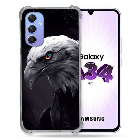 Coque Renforcée En Verre Trempé Pour Samsung Galaxy A34 5G Animal Aigle Royal Noir