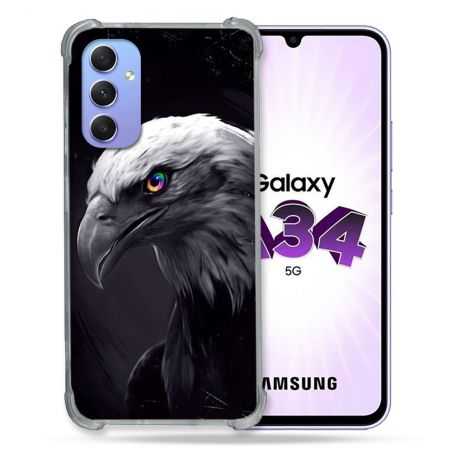 Coque Renforcée En Verre Trempé Pour Samsung Galaxy A34 5G Animal Aigle Royal Noir