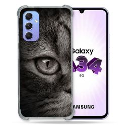 Coque Renforcée En Verre Trempé Pour Samsung Galaxy A34 5G Animal Chat Gris