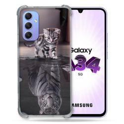 Coque Renforcée En Verre Trempé Pour Samsung Galaxy A34 5G Animal Chat Reflet