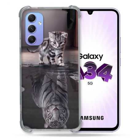 Coque Renforcée En Verre Trempé Pour Samsung Galaxy A34 5G Animal Chat Reflet