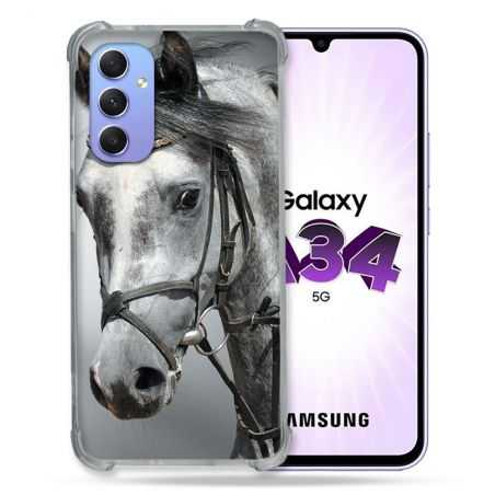 Coque Renforcée En Verre Trempé Pour Samsung Galaxy A34 5G Animal Cheval Blanc