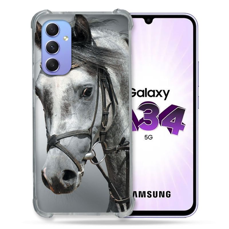 Coque Renforcée En Verre Trempé Pour Samsung Galaxy A34 5G Animal Cheval Blanc