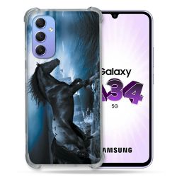 Coque Renforcée En Verre Trempé Pour Samsung Galaxy A34 5G Animal Cheval Noir