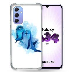 Coque Renforcée En Verre Trempé Pour Samsung Galaxy A34 5G Animal Dauphin Duo