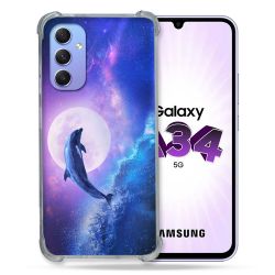 Coque Renforcée En Verre Trempé Pour Samsung Galaxy A34 5G Animal Dauphin Vague