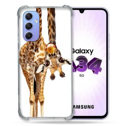 Coque Renforcée En Verre Trempé Pour Samsung Galaxy A34 5G Animal Girafe Blanche