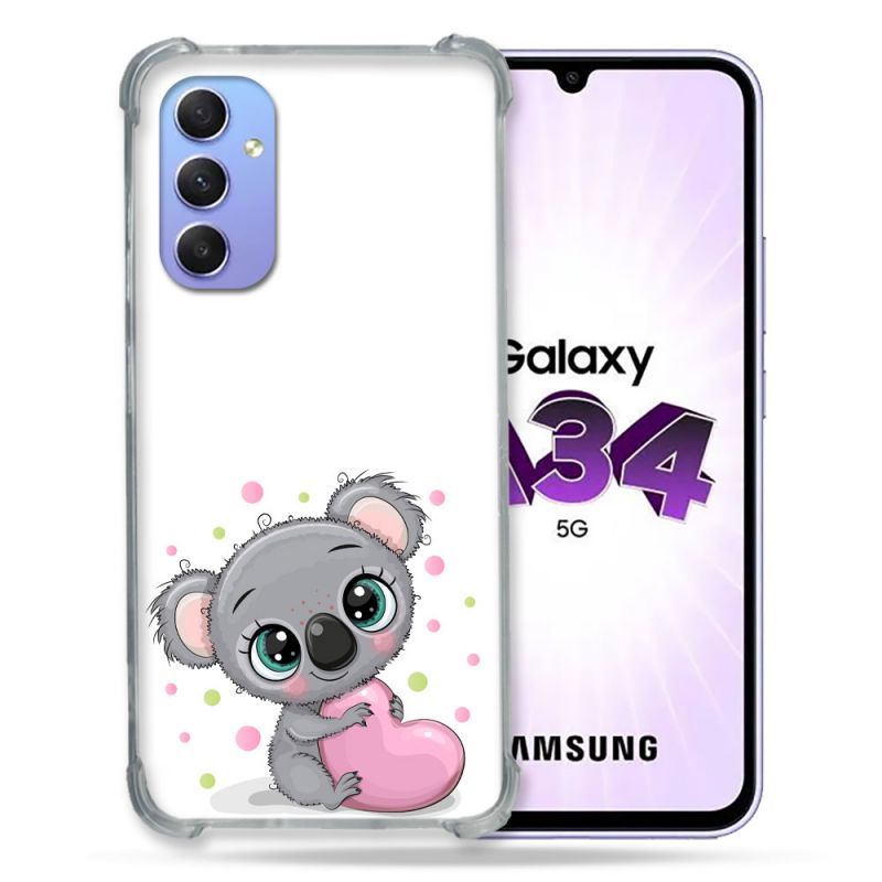 Coque Renforcée En Verre Trempé Pour Samsung Galaxy A34 5G Animal Koala Cœur