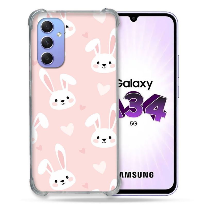 Coque Renforcée En Verre Trempé Pour Samsung Galaxy A34 5G Animal Lapin Rose