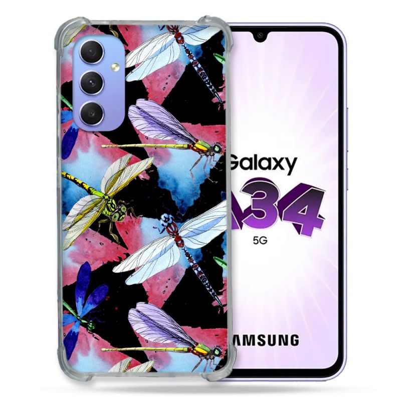 Coque Renforcée En Verre Trempé Pour Samsung Galaxy A34 5G Animal Libellule