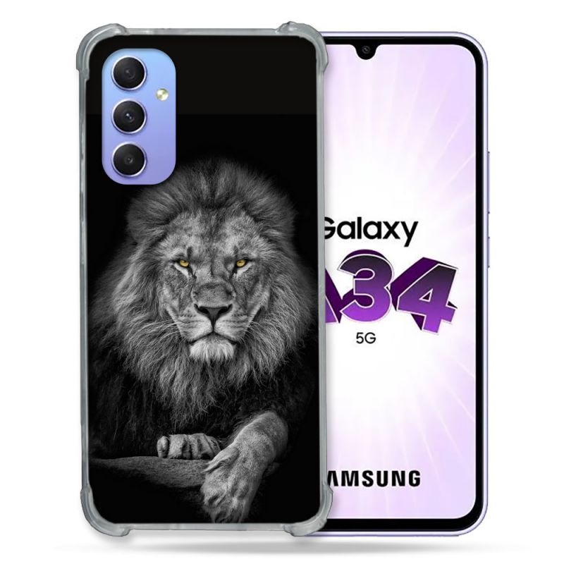 Coque Renforcée En Verre Trempé Pour Samsung Galaxy A34 5G Animal Lion Majestueux