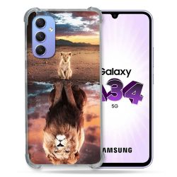 Coque Renforcée En Verre Trempé Pour Samsung Galaxy A34 5G Animal Lion Reflet