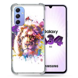 Coque Renforcée En Verre Trempé Pour Samsung Galaxy A34 5G Animal Lion Tag