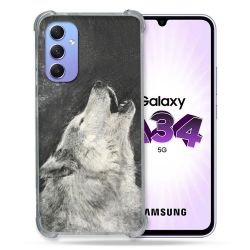 Coque Renforcée En Verre Trempé Pour Samsung Galaxy A34 5G Animal Loup Hurlement