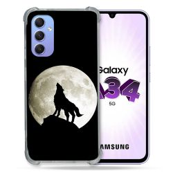 Coque Renforcée En Verre Trempé Pour Samsung Galaxy A34 5G Animal Loup Noir