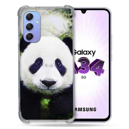 Coque Renforcée En Verre Trempé Pour Samsung Galaxy A34 5G Animal Panda Color