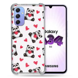 Coque Renforcée En Verre Trempé Pour Samsung Galaxy A34 5G Animal Panda Cœur