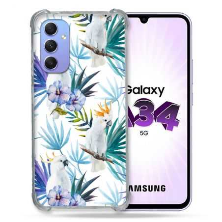Coque Renforcée En Verre Trempé Pour Samsung Galaxy A34 5G Animal Perroquet Peinture