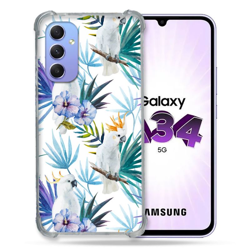 Coque Renforcée En Verre Trempé Pour Samsung Galaxy A34 5G Animal Perroquet Peinture