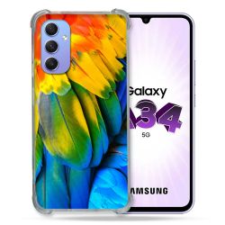 Coque Renforcée En Verre Trempé Pour Samsung Galaxy A34 5G Animal Perroquet Plume