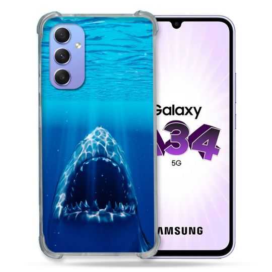 Coque Renforcée En Verre Trempé Pour Samsung Galaxy A34 5G Animal Requin Dent