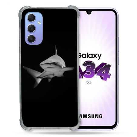 Coque Renforcée En Verre Trempé Pour Samsung Galaxy A34 5G Animal Requin Sombre