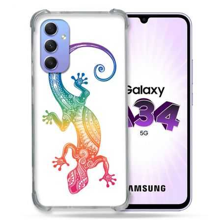Coque Renforcée En Verre Trempé Pour Samsung Galaxy A34 5G Animal Salamandre Color