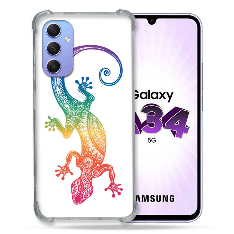 Coque Renforcée En Verre Trempé Pour Samsung Galaxy A34 5G Animal Salamandre Color