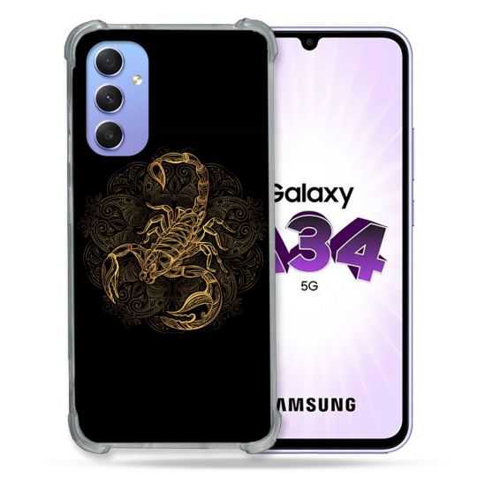 Coque Renforcée En Verre Trempé Pour Samsung Galaxy A34 5G Animal Scorpion Fresque