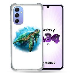 Coque Renforcée En Verre Trempé Pour Samsung Galaxy A34 5G Animal Tortue Blanche multicolore