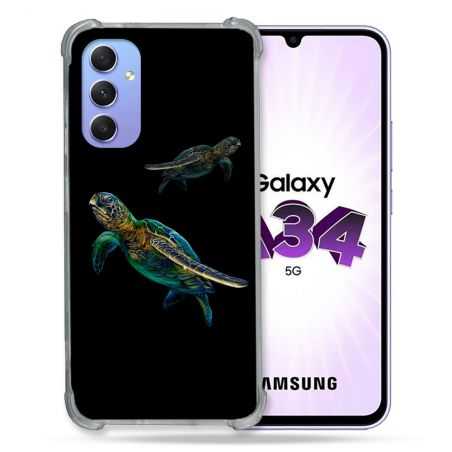 Coque Renforcée En Verre Trempé Pour Samsung Galaxy A34 5G Animal Tortue Noire multicolore
