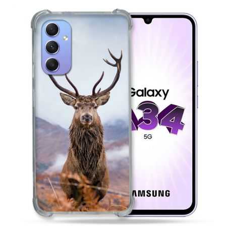 Coque Renforcée En Verre Trempé Pour Samsung Galaxy A34 5G Chasse Chevreuil Montagne