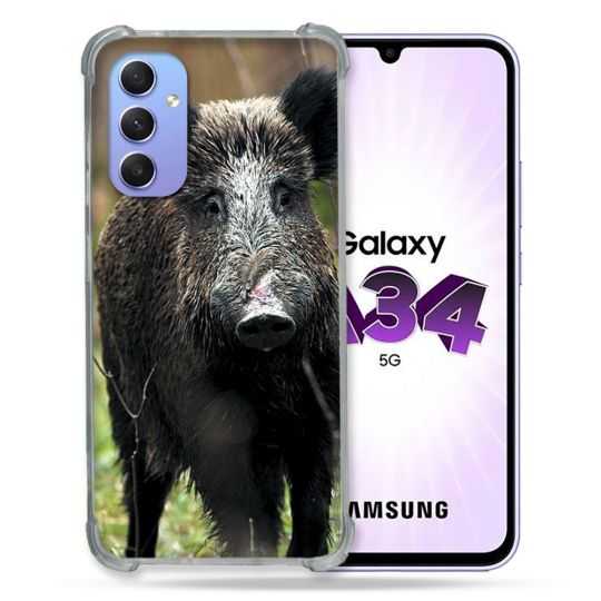 Coque Renforcée En Verre Trempé Pour Samsung Galaxy A34 5G Chasse Sanglier bois