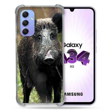 Coque Renforcée En Verre Trempé Pour Samsung Galaxy A34 5G Chasse Sanglier bois