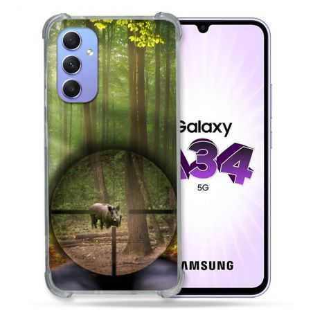 Coque Renforcée En Verre Trempé Pour Samsung Galaxy A34 5G Chasse Sanglier Viseur