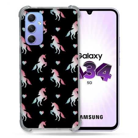 Coque Renforcée En Verre Trempé Pour Samsung Galaxy A34 5G Fantastique Licorne Pattern