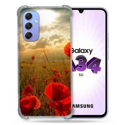 Coque Renforcée En Verre Trempé Pour Samsung Galaxy A34 5G Fleur Coquelicot