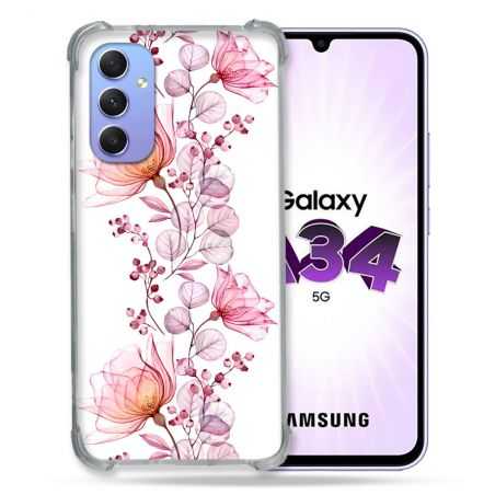 Coque Renforcée En Verre Trempé Pour Samsung Galaxy A34 5G Fleur Eclosion