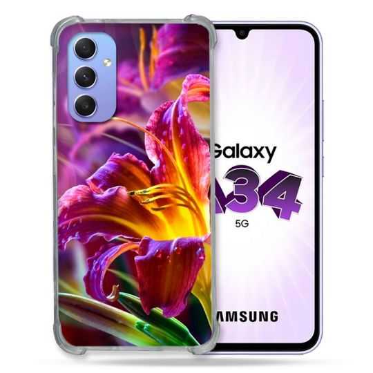 Coque Renforcée En Verre Trempé Pour Samsung Galaxy A34 5G Fleur Lys Color